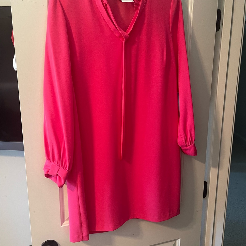CeCe Pink Tie Front Blouse with Mandarin Collar